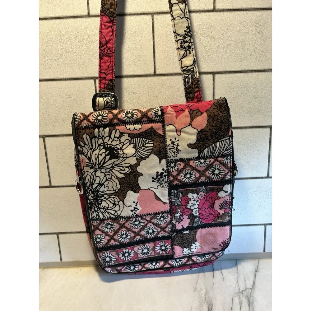 Vera Bradley Mocha Rouge Hipster Crossbody Pink Brown Floral Quilted Retired